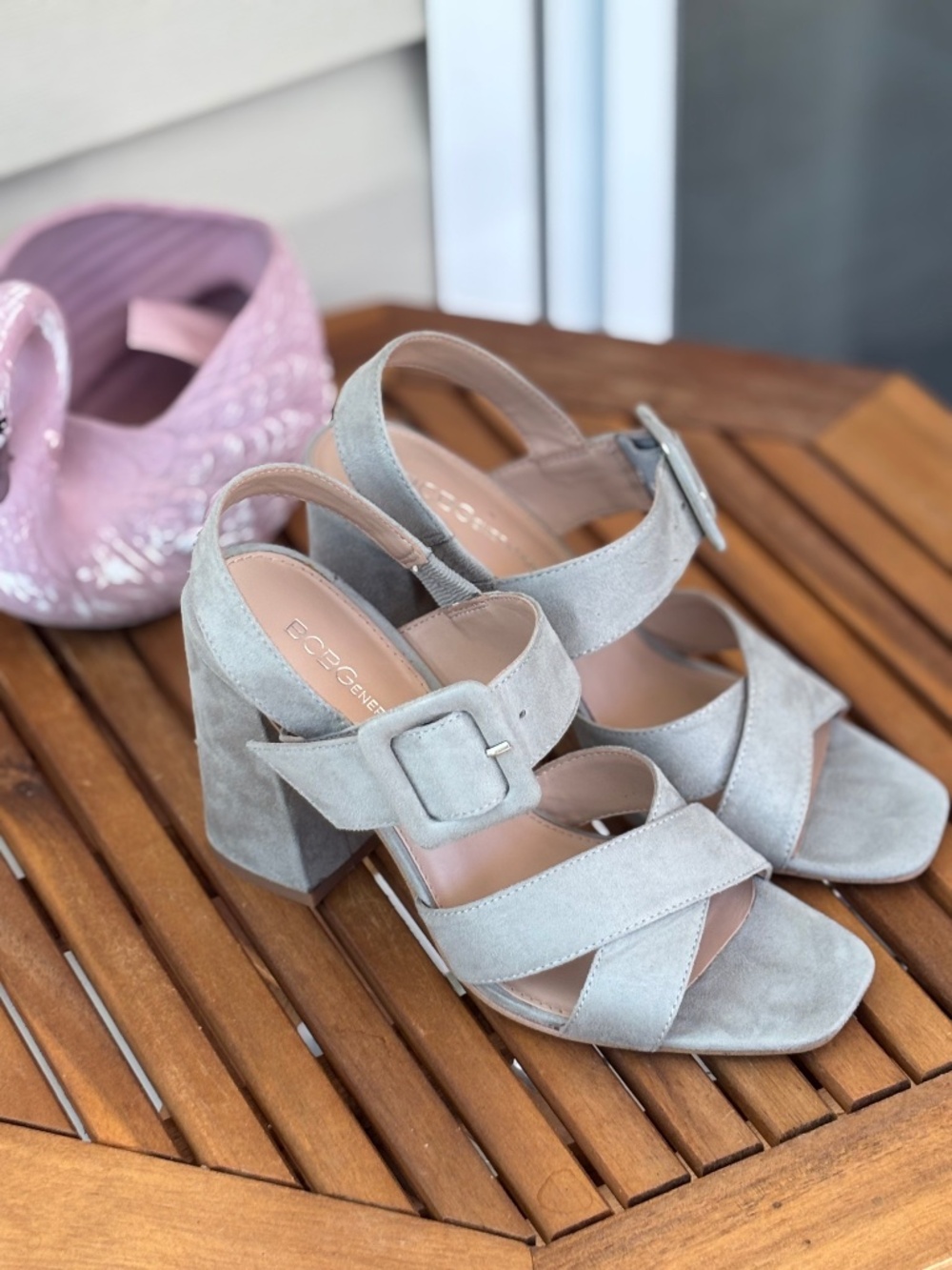BCBG Generation grey block heel sandals size 7